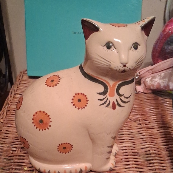 Other - Handcrafted Ceramic Cat Figurine - Cream and Orange